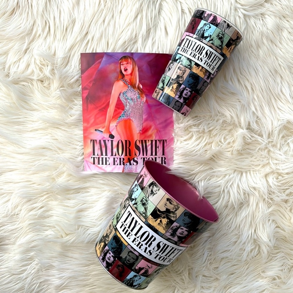 NBU Taylor Swift Eras Tour AMC large cup, pink tin, and poster